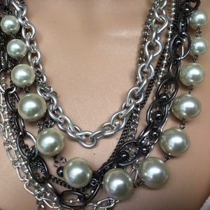 NWOT Steampunk multi layered Necklace in Silver, Black and white